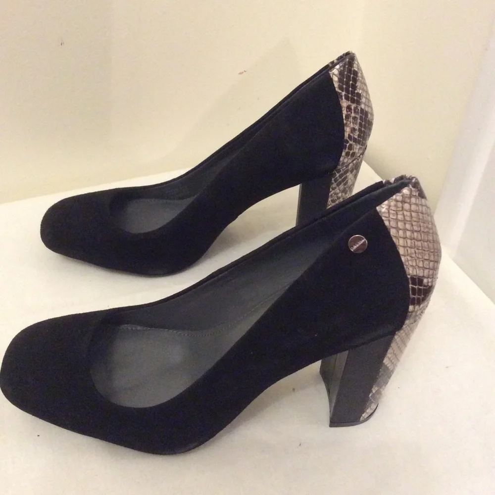 Calvin Klein Black Suede Square-Toe Heels